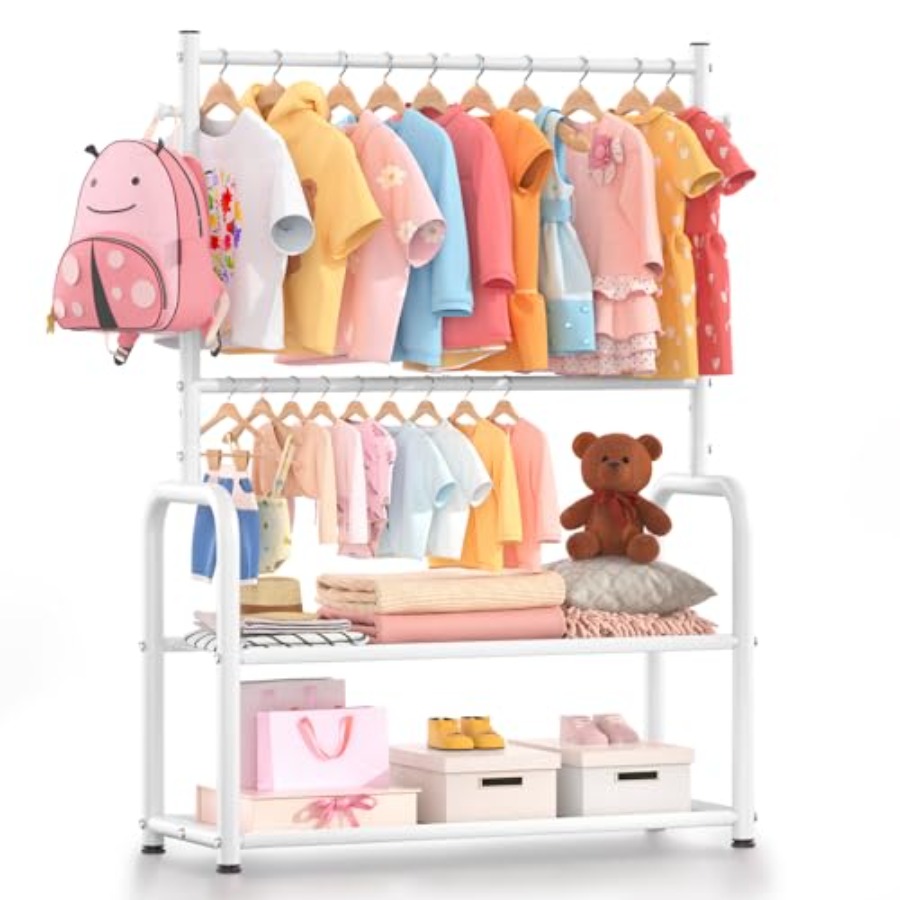 Baby Clothing Hanging Rack - Clothing Rack with 2-Layer Storage Shelf